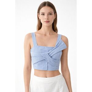 Blue White Striped Wrap Corset Crop Top Bustier Cottagecore Euro S